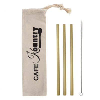 3 Pack Bamboo Straw Kit In Cotton Pouch-1