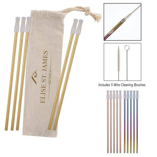 5- Pack Park Avenue Stainless Straw Kit with Cotton Pouch