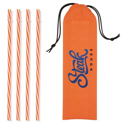 Reusable Straws in Full Color Drawstring Pouch-2