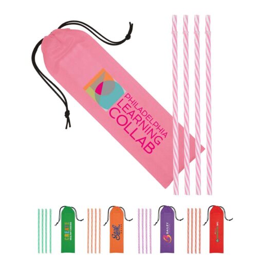Reusable Straws in Full Color Drawstring Pouch-1