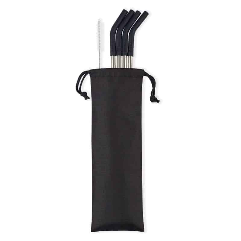 Custom Aviana™ Poppy 4-Pack Stainless Straw Set - Black - 1
