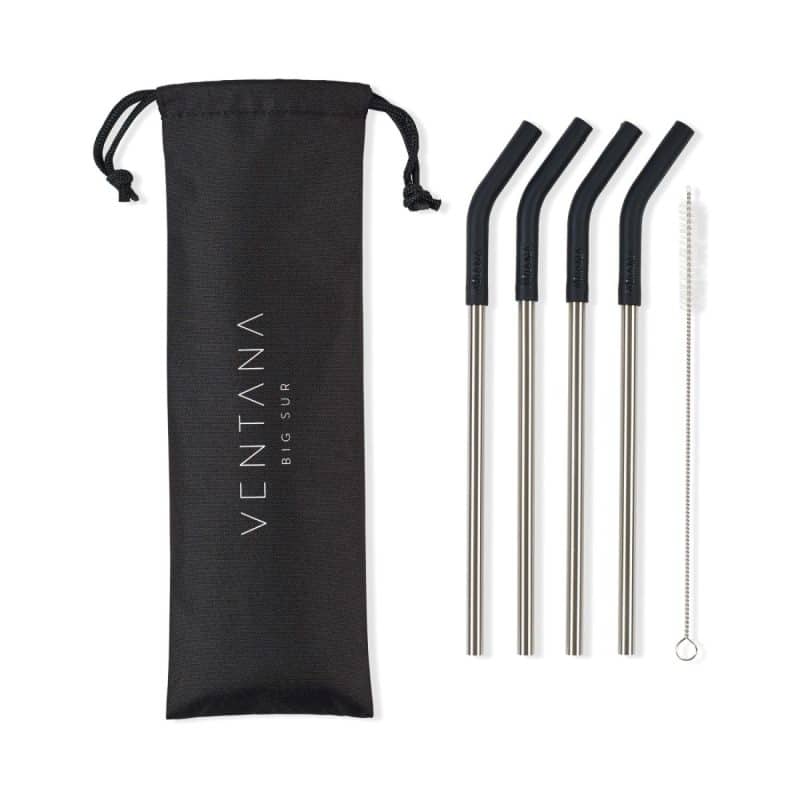Custom Aviana™ Poppy 4-Pack Stainless Straw Set - Black - 2