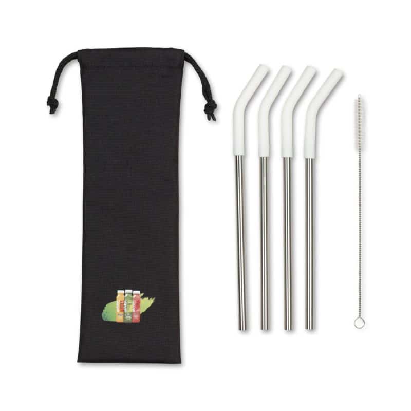 Custom Aviana™ Poppy 4-Pack Stainless Straw Set - White - 2