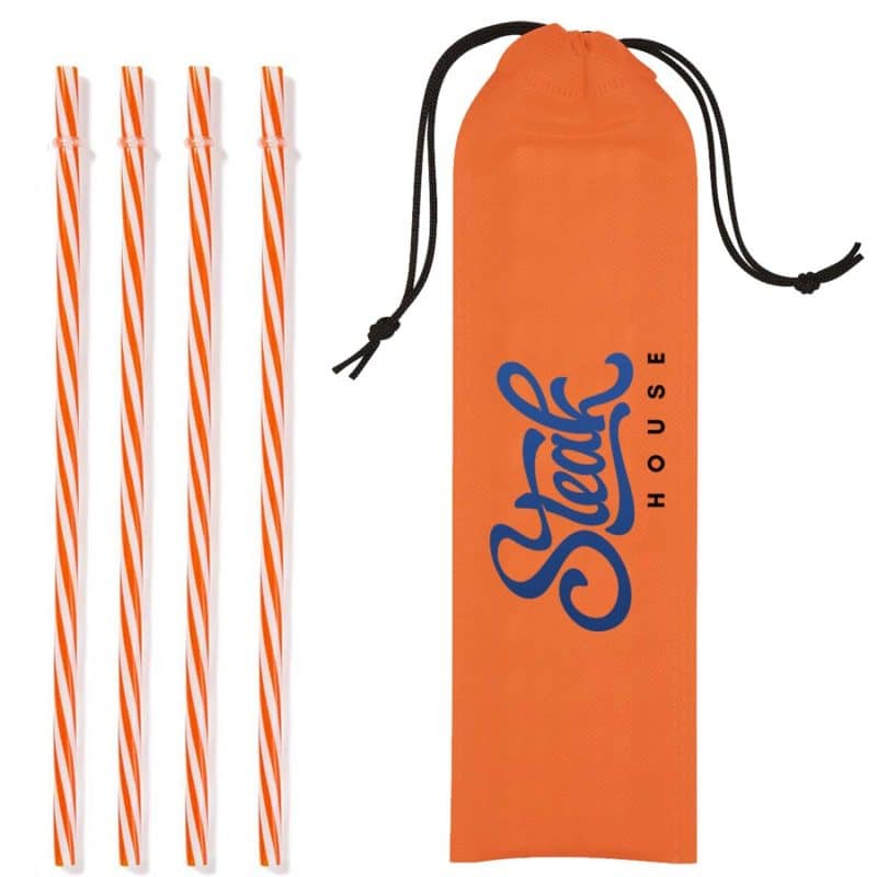 Custom Reusable Straws in Full Color Drawstring Pouch - 1