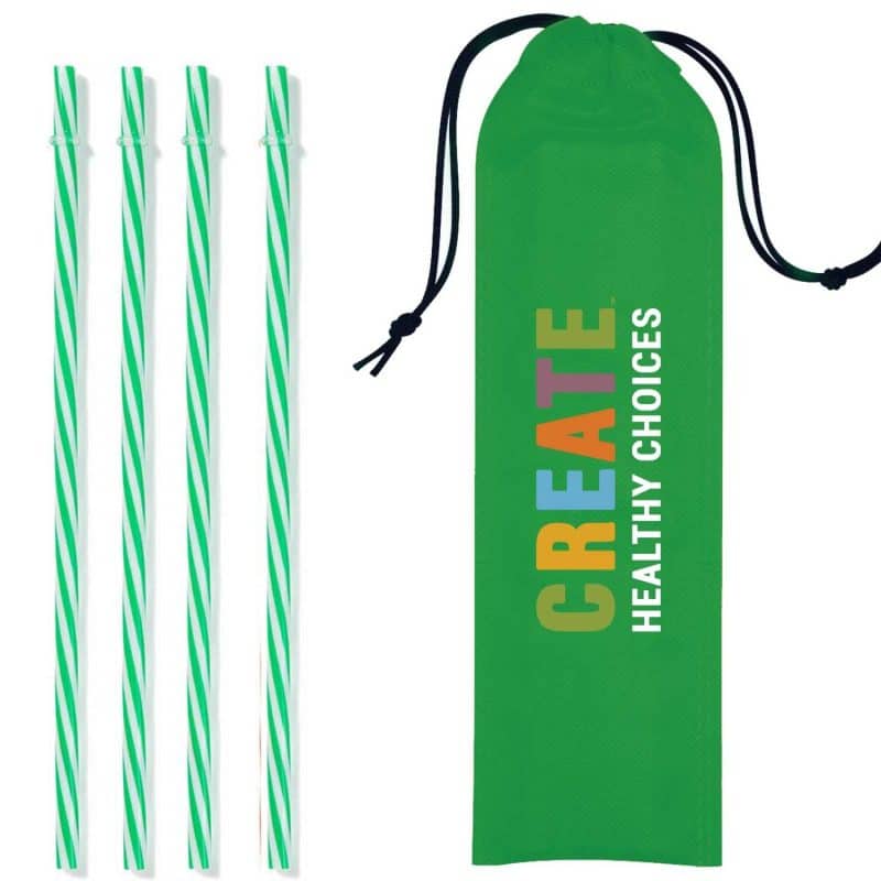 Custom Reusable Straws in Full Color Drawstring Pouch - 3