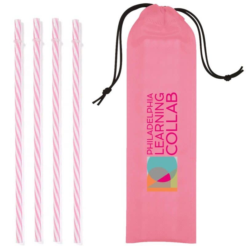 Custom Reusable Straws in Full Color Drawstring Pouch - 4