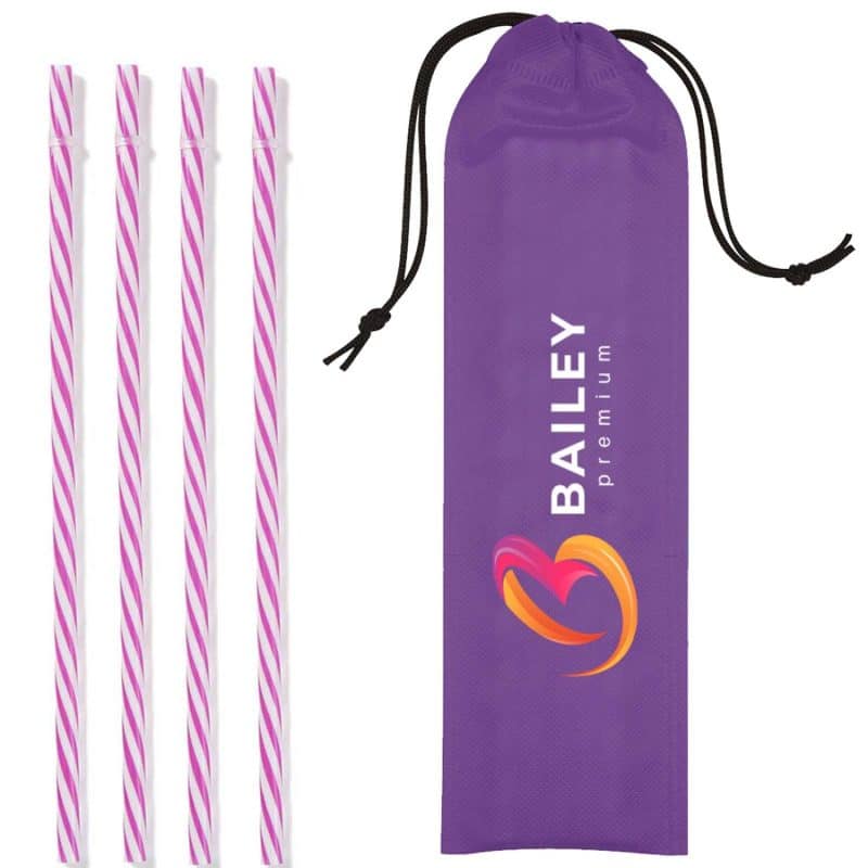Custom Reusable Straws in Full Color Drawstring Pouch - 6