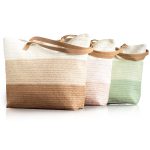 Custom Paper Straw Beach Tote Bag with Faux Leather Handle