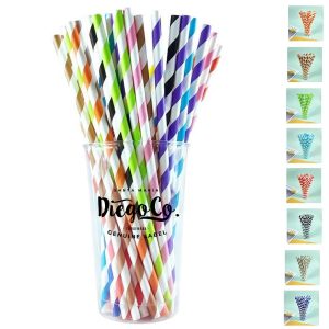 Custom 5 Pack Disposable Striped Paper Straw