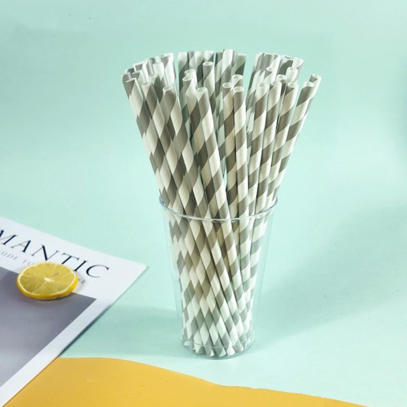 Custom 5 Pack Disposable Striped Paper Straw - 8