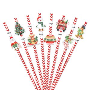 Custom 24Pcs Christmas Disposable Paper Straw Set